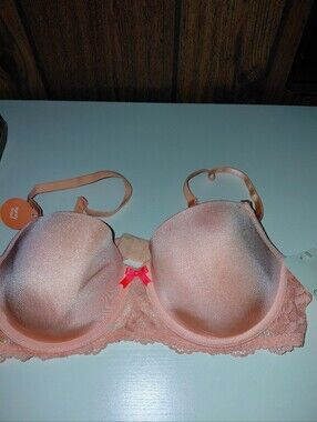 Gilligan & O'Malley Peach Lace Underwire Bra with Bow Accent Luck Pink Is Orange